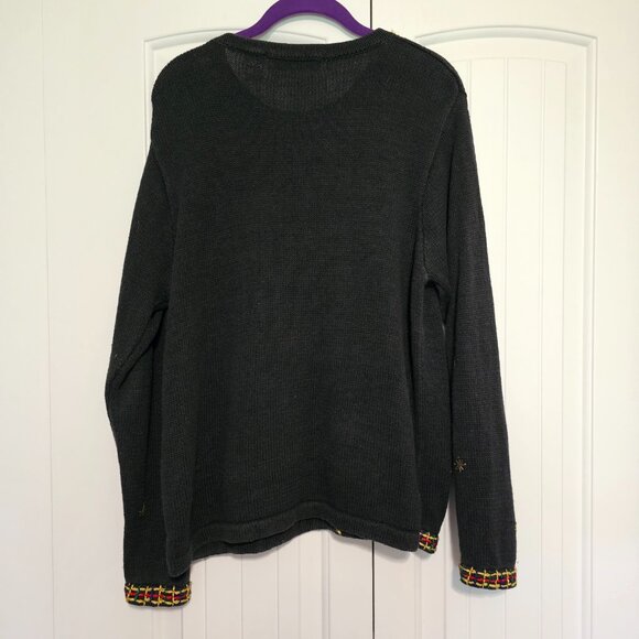 Vintage Victoria Jones Cat Presents Beaded Sweater Black Size Medium - Picture 2 of 6